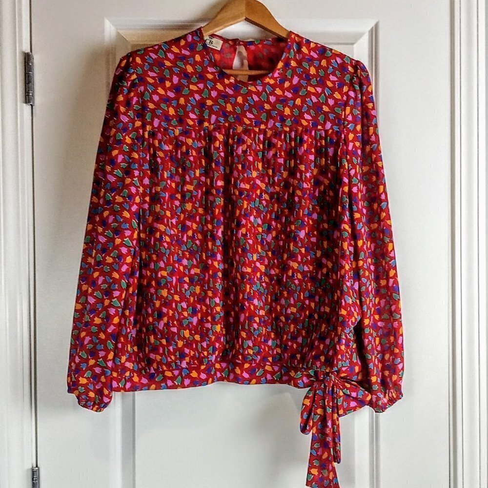 Vintage Cb New York Pleated Tie Waist Blouson Top